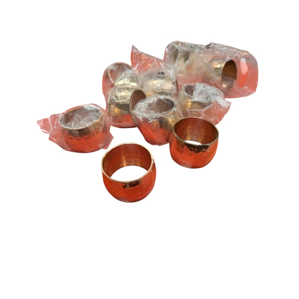 Set of 12 Hammered Gold Tone Metal Napkin Rings Textured‎ Table Decor Accessory